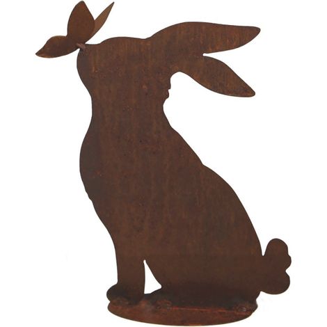 Figurine Lapin bisou métal rouille : déco jardin - Rouille (1/2)