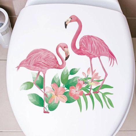 Lot de 6 sets de table flamants roses et feuillages, autocollants décoratifs muraux pour salle de bain, chambre, WC, décoration maison romantique, stickers adhésifs imperméables. (1/4)