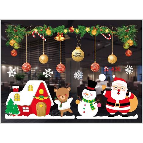 Stickers vitres Noël,autocollant Noël fenetre,Noël mural autocollant décoration,Sticker Noël pour Fenêtre Vitrine Vitre,Noël Magasin Fenêtre Décoration Stickers GROOFOO (Coloré A36)