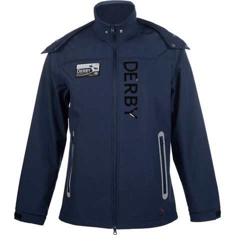 XS, blu: Herren Softsheel wasserdichte Reitjacke Derby Modell mit abnehmbarer Kapuze (1/5)