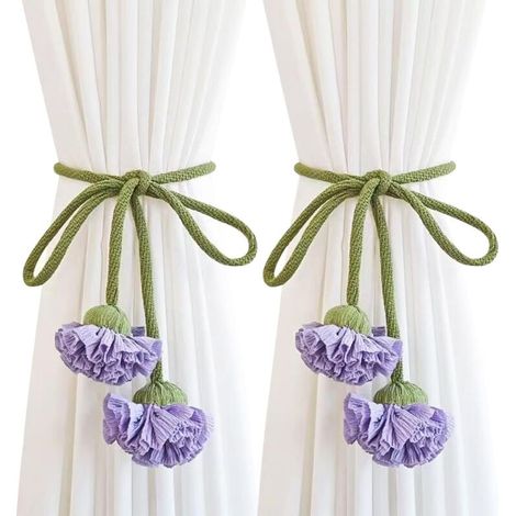 Collier de fleurs bohèmes artisanal, adapté aux rideaux tissés, magnifique boucle décorative pour chambre (violet) (1/5)