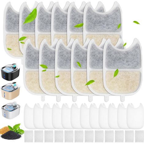 12 Filtres pour Fontaine à Eau Chat Compatible 4L YPD-C004 – Filtre à Charbon Actif et Résine pour Fontaine sans Fil (1/5)