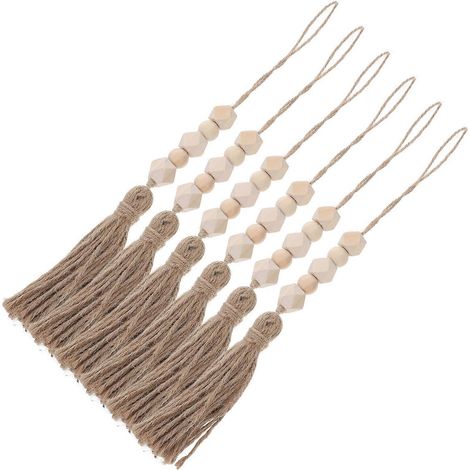 Décoration suspendue bohème en perles de bois et pompons pour porte ou intérieur, 32 x 4 x 4 cm, style rustique, lot de 24 (1/5)