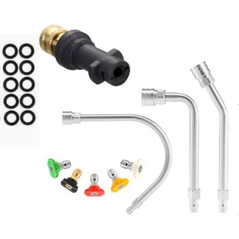 Rallonges pour Nettoyeur Haute Pression avec Adaptateur Compatible Karcher, Accessoire de Nettoyage de Gouttière, Tiges Courbées, Raccord Rapide 1/4" (1/5)