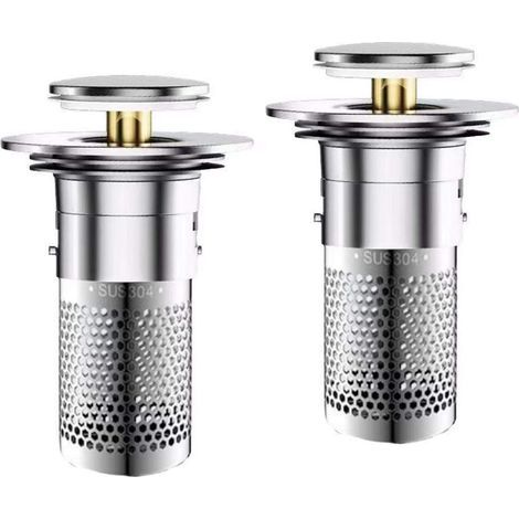 Lot de 2 bouchons de lavabo pour bonde de lavabo de 34 à 40 mm avec tamis à cheveux, bonde pop-up universelle, écoulement rapide (1/5)