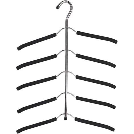 Multi-layer Clothes Hangers Stainless Steel 5 In 1 Metal Anti-Slip Sponge Space Saving Hanger Multi Magic Hanger Storage(black) (1/5)