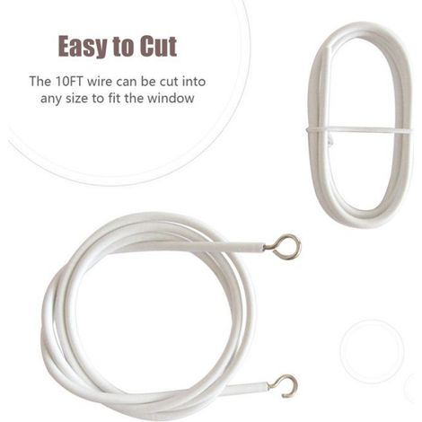 Fil de rideau de 10 pieds, cordon de suspension en fil d'acier PVC avec 4 crochets pour tringle à rideau de bricolage, fête, (1/4)