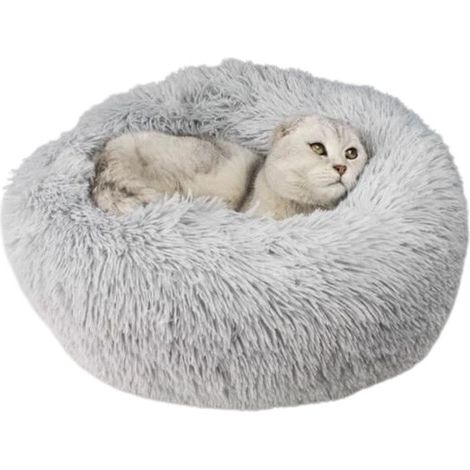 Panier pour chat en peluche, gris clair, 60 cm, confort douillet pour petits animaux (1/2)