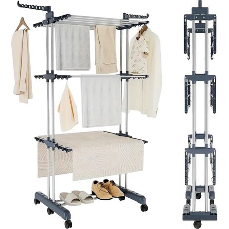 Elektrischer Wäschetrockner, Fernbedienung, platzsparendes Design, Schwarz (1/2)