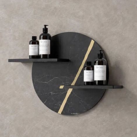 Mensola a parete in artificial stone nero nocciola venato per bagni serie jorm finitura- nero - confezione 1 (1/5)
