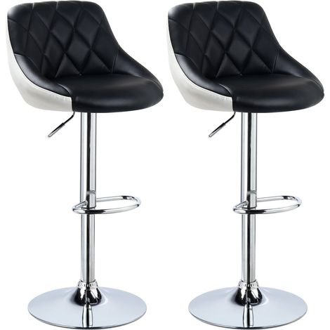 WYCTIN®2X Taburetes de Bar con Respaldo Cuero Sintético Taburetes Alto Cocina Regulable en Altura Taburetes Giratorio Sillas Bar Taburete de Trabajo Negro+Blanco (1/5)