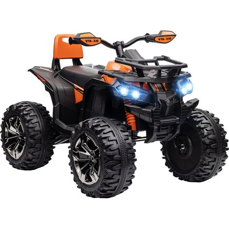 Quad eléctrico infantil ATV, vehículo recreativo 3-8 km/h con faro LED y música USB, para niños de 3 a 5 años, plástico resistente 100x65x73 cm, naranja (1/5)