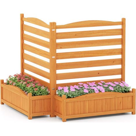 Yellow Freestanding Wooden Air Conditioner Fence with Planter Tray, No-Dig Privacy Screen with Drain Holes, Garden Enclosure for Pool Equipment & Waste Bins (1/5)