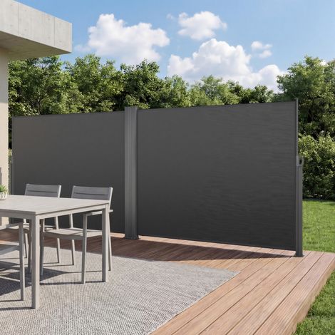 VEVOR Toldo Lateral Retráctil 180 x 600 cm, Protector Solar a Prueba de Viento, Pantalla Privacidad Exterior, Biombo Parasol para Patio, Marco de Metal, Impermeable, para Jardín Balcón Terraza, Gris (1/5)