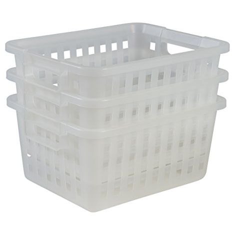 Iris Ohyama, 3er-Set Aufbewahrungskörbe, 11,6 L, stapelbar, ergonomische Griffe, Badezimmer, Ankleidezimmer - Korb VM-30 - Transparent (1/4)