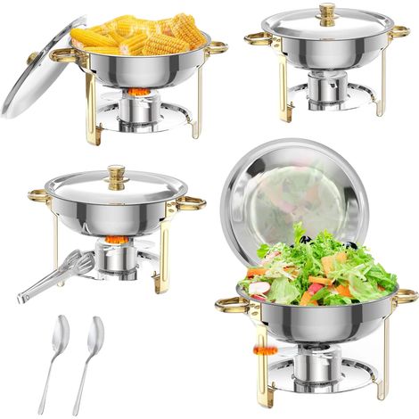 Plat à réchaud, capacité de 5 quarts, construction en acier inoxydable durable, 4 Pack (1/2)