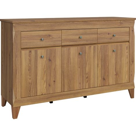 Commode meuble de rangement à 3 portes et 3 tiroirs à fermeture soft-close coloris Mélèze doré - Longueur 156 x Profondeur 47 x Hauteur 98 cm (1/5)