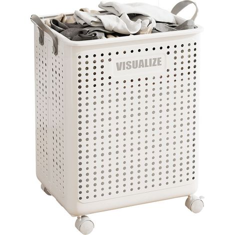 Cesto portabiancheria Ulisem con ruote, grande carrello portabiancheria pieghevole con ruote, cesto portabiancheria con scorrimento morbido, organizer multifunzionale per vestiti sporchi 46X38X22cm bi (1/4)