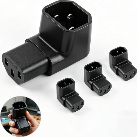 4Pcs Câble Alimentation Coudé C14 à C13,90 Degrés vers Le Bas Adaptateur Secteur, 250V 10A 3 Broches,Connecteur IEC C13 Câble Alimentation Coudé pour Ordinateurs, Baies PDU et Appareils Électriques (1/5)