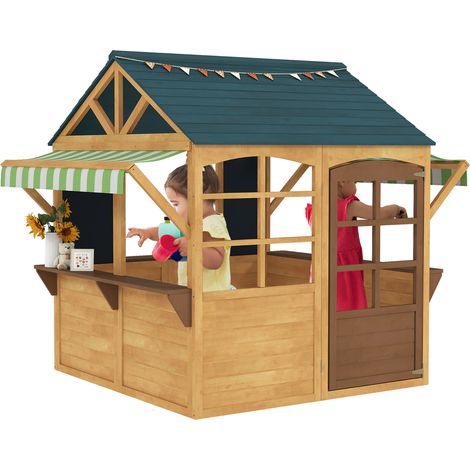 AIYAPLAY Wooden Playhouse for Kids Outdoor, Foldable Wendy House, Brown (1/5)