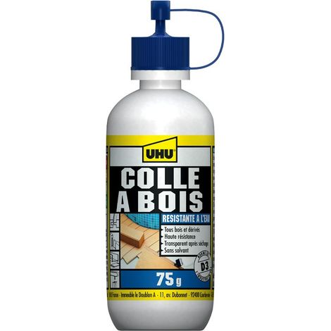 Colle bois resistante à l'eau, pour l'intérieur et l'extérieur D3 UHU - Flacon de 75 g (1/3)