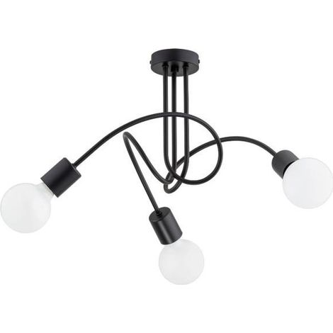 Alfa LUPO Industrial Classic 3-Light Ceiling Lamp, Matte Black Metal Flush Mount, 3xE27 Sockets Max 15W, Dimmable with Bulbs, 47cm Wide x 32cm High for Living Room, Dining Room, Office