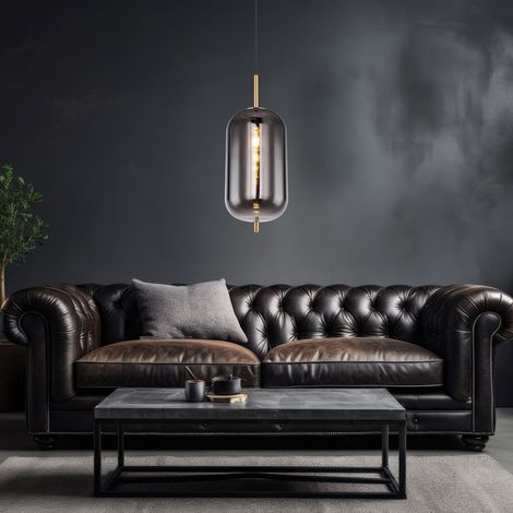 Hängelampe Pendellampe Hängeleuchte Esstischlampe messingfarben Rauchglas, Metall, 1x E27 Fassung, DxH 22x120cm
