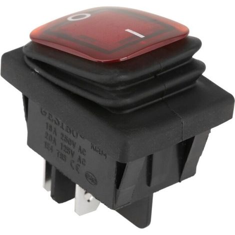 4PCS 220V Interrupteur à Bascule ON-OFF DPST 4-Broches Arrêt Interrupteur Etanche avec Voyant Lampe Rouge Vert