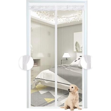 Porte magnétique blanche fantaisie en maille, rideau de porte anti-moustiques, adapté au balcon, facile à installer, 110x220 cm (1/5)