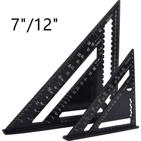 Equerre Menuisier Multifonctions 18cm et 30cm, Triangle Règle d'Angle Rapporteur Outil de Mesure Charpentier 7"/12" (1/5)