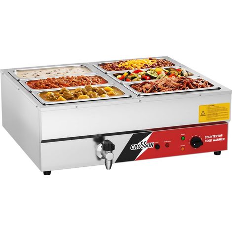 Bain Marie Électrique, 6 Bacs GN 1/3 avec Valve de Drainage, Chauffe-Plat Électrique Gastro INOX, pour Restaurants Self-Service et hôtels, 230V/1700W (1/5)