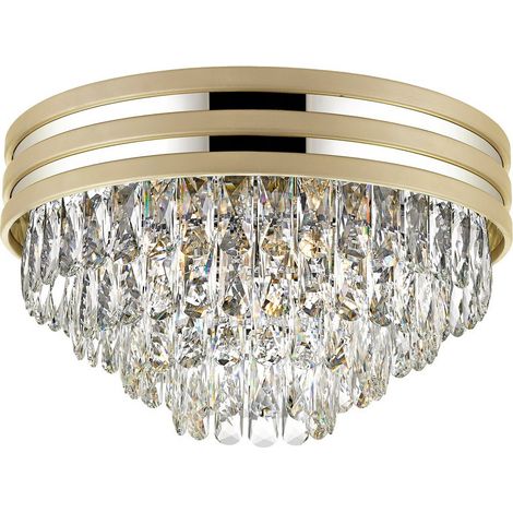 Zuma Line NAICA Crystal Ceiling Flush Mount Light, Matte Gold/Brass Plafond Chandelier, 5xE14 40W, 46cm Round IP20, Metal & Clear Crystals, C0525-05A-V6B5