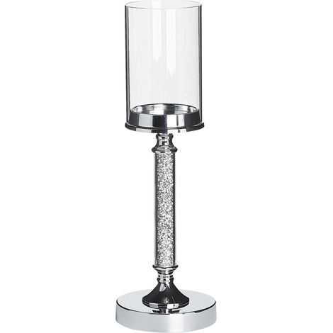 Portavelas de metal plateado pantalla de cristal 41 cm centro de mesa decoración glamour Abbeville