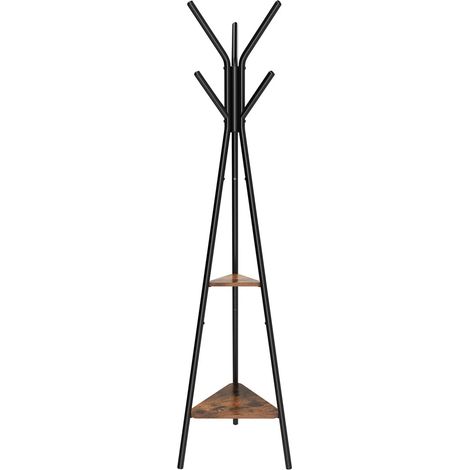 Perchero de pie estilo rústico mueble de entrada estilo industrial con 2 estantes para ropa sombreros y bolsos color negro y estilo vintage 120007091 (1/3)