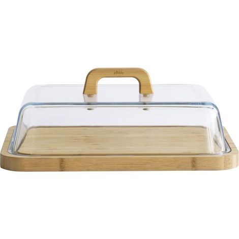 Boîte à Fromages avec Cloche en Verre, Plateau et Anses en Bambou - 36 x 27 x 13,5 cm - Pour 4 à 5 Fromages, Grand Format Parfait pour Conserver et Servir, Matériaux Naturels Sans BPA (1/5)