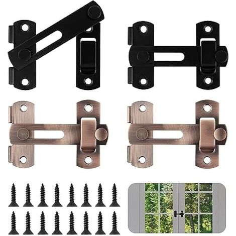Lot de 4 verrous de porte en acier inoxydable Flip Latch - Verrou de porte coulissante - Verrou de porte coulissante à 180 ° - Verrou de porte avec vis pour portes, fenêtres, salle de bain (1/5)