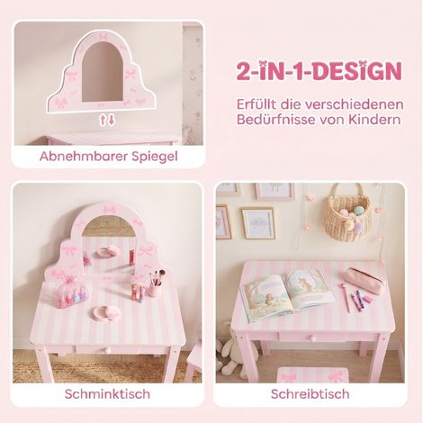 Toeletta per bambini 55x34x82 cm in legno ingegnerizzato rosa 2 in 1 – MEUBLIV (1/5)
