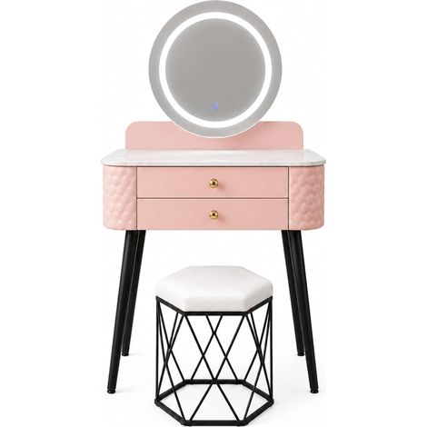 Modern Dressing Table with LED Mirror, Storage Drawer & Makeup Vanity Desk - Pink (1/4)