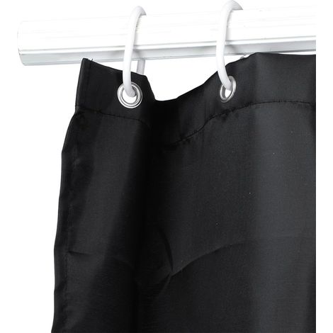Waterproof Black Fabric Shower Curtain with Hooks for