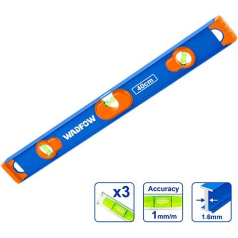 WADFOW Wasserwaage 40 cm, Aluminium, 1,6 mm, Präzision 1,0 mm/m, 3 Libellen