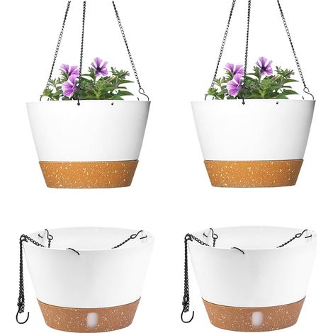 Lot de 2 pots de fleurs suspendus pour(20,3 cm) plantes d'intérieur et d'extérieur avec plateau de niveau d'eau visible, trou de drainage, auto-arrosage pour jardin et maison