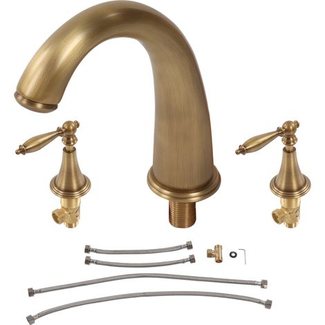 Robinet de lavabo antique à trois trous en cuivre massif, double poignée séparée, style européen pour salle de bain.