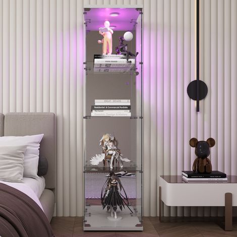 Vitrina 42.5x36.5x164 cm con 4 estantes - iluminación LED - puerta única - vidrio templado - vitrina independiente - ideal para salón - dormitorio y oficina - Blanco