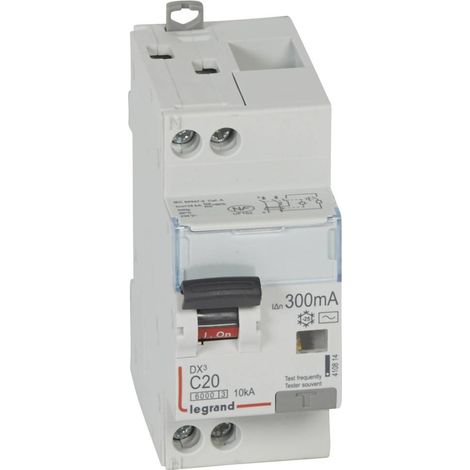 DISJONCTEUR DIFFERENTIEL DX3 6000 VIS/VIS U+N 230V 20A TYPE AC 300 MA-10 KA COURBE C 2M LEGRAND 410814