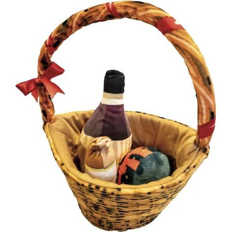 Set 3 giocattoli cane a tema natalizio in peluche con squeaker inclusi in un cesto con manico in corda Gioco Cane Xmas Cesto Natalizio 29 cm (1/2)