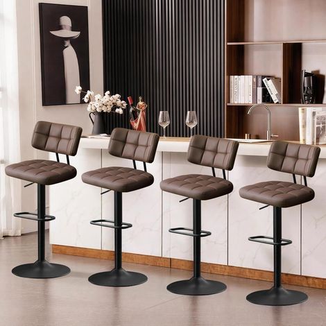 Barhocker 4er Set höhenverstellbar mit Rückenlehne und Fußstütze, Braun (1/5)