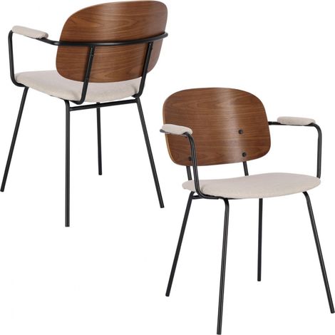 Chaises de salle à manger à accoudoirs bois et tissu (lot de 2) - JADE (1/5)