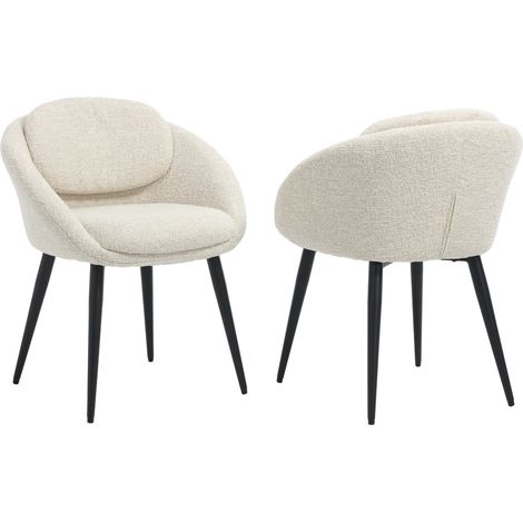 Wahson Chaise de Salle à Manger en Chenille Lot de 2, Chaise de Cuisine Moderne avec Dossier Rond et Pieds en Métal Noir, pour Salon/Chambre, Beige