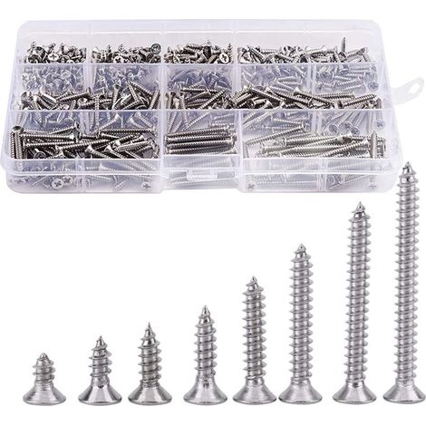 400pcs Vis tte fraise en Acier Inoxydable Vis Tte Plat Cruciformes Vis Bois (1/4)