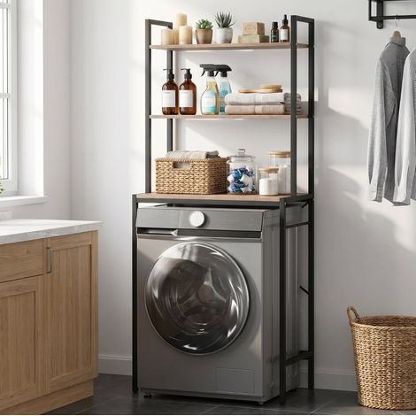 Étagère lave-linge 67x40x161,8 cm en métal brun, gain de place pour buanderie FloraGrace (1/5)